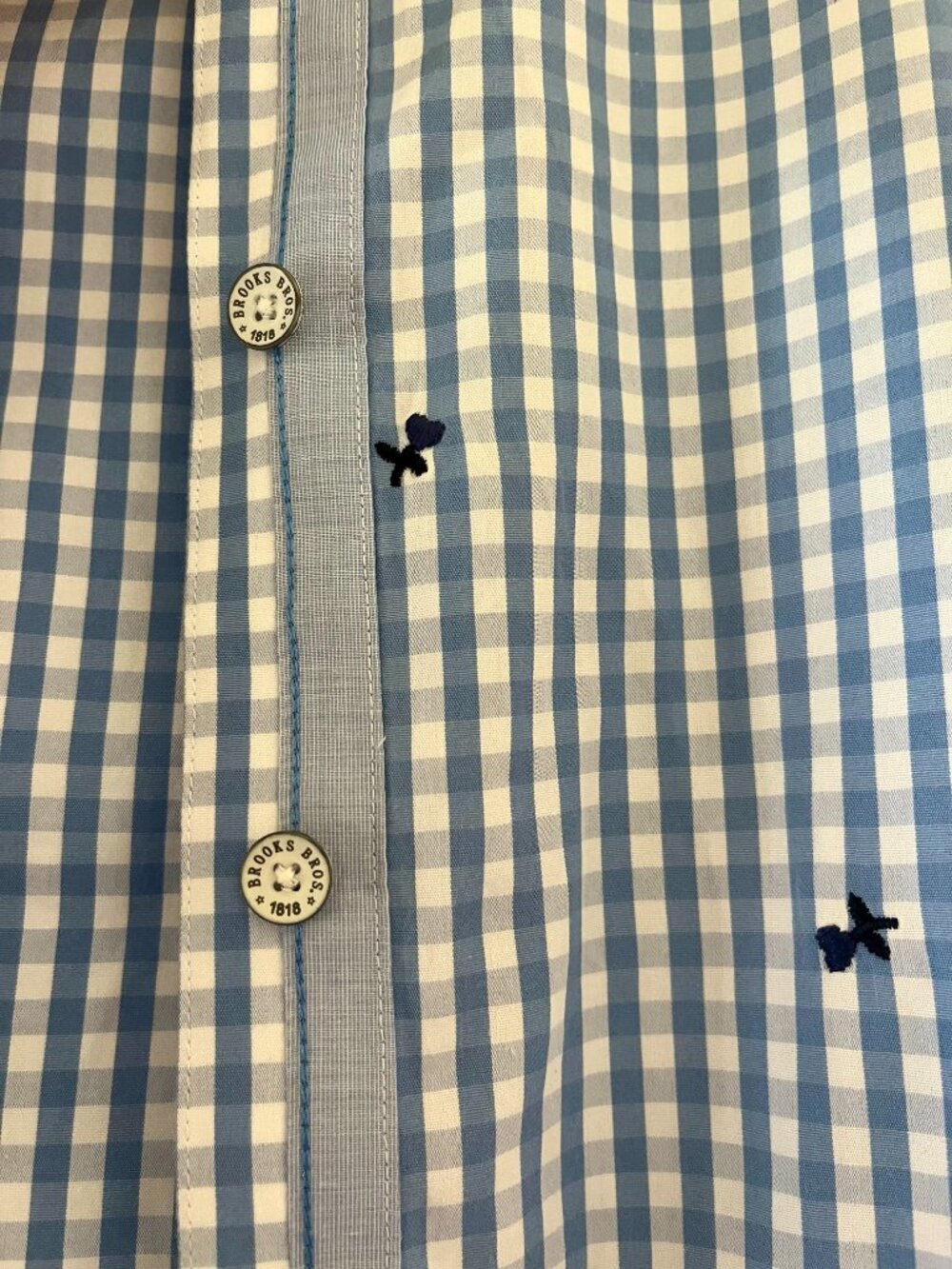 Brooks Brothers Blue & White Gingham Button-Down Shirt with Embroidered Flowers - Picture 5 of 5